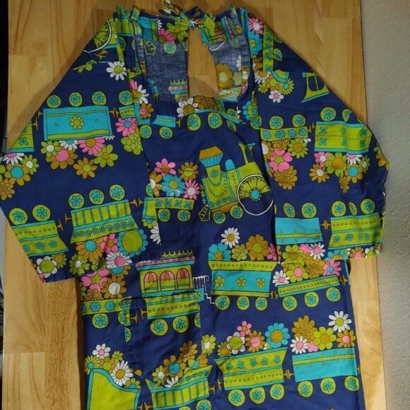 Vintage Flower Train Hippie Pattern Smock Apron - Picture 1 of 7